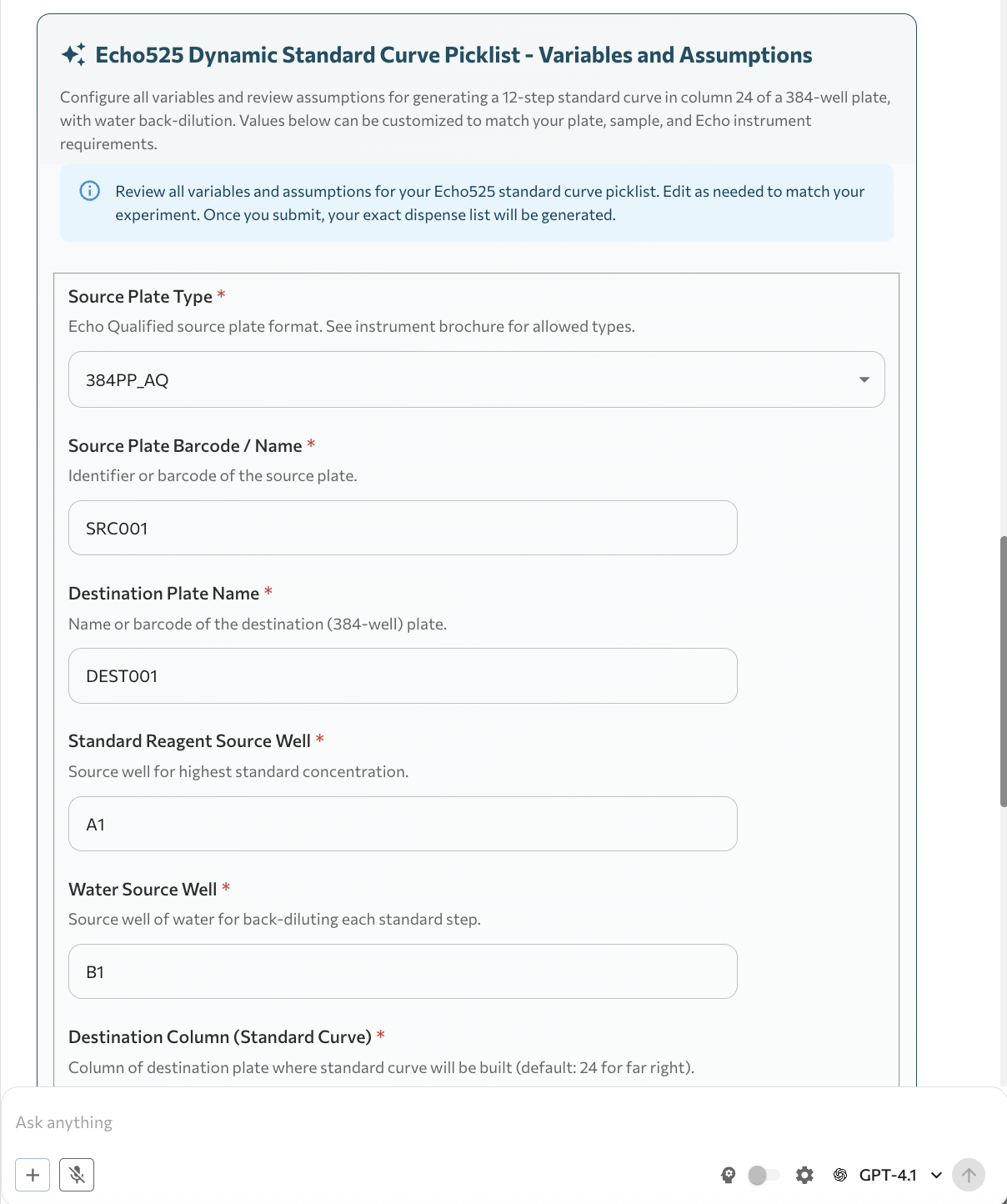 Dynamic Form for Echo525 Standard Curve Picklist
